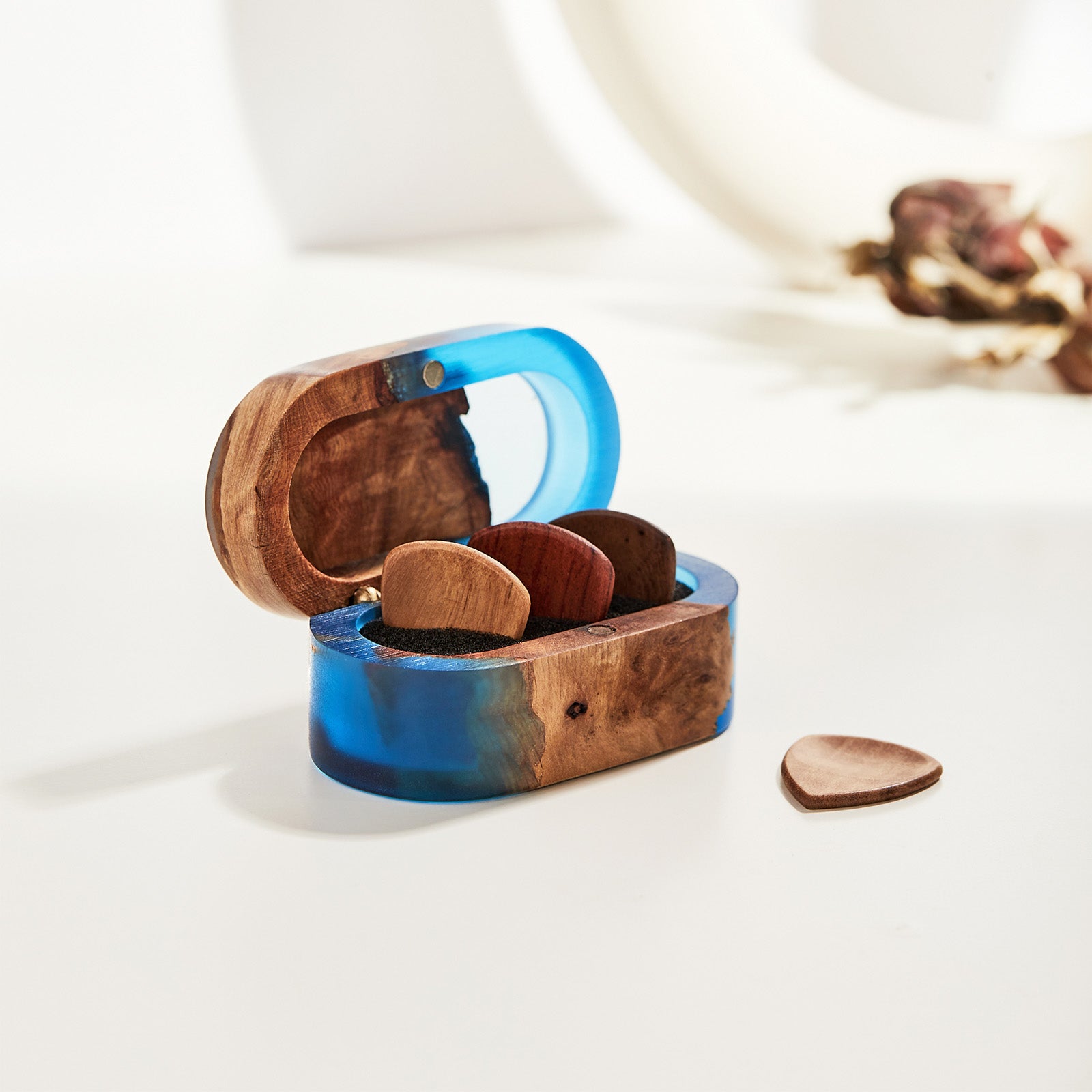 wood and resin guitar pick box