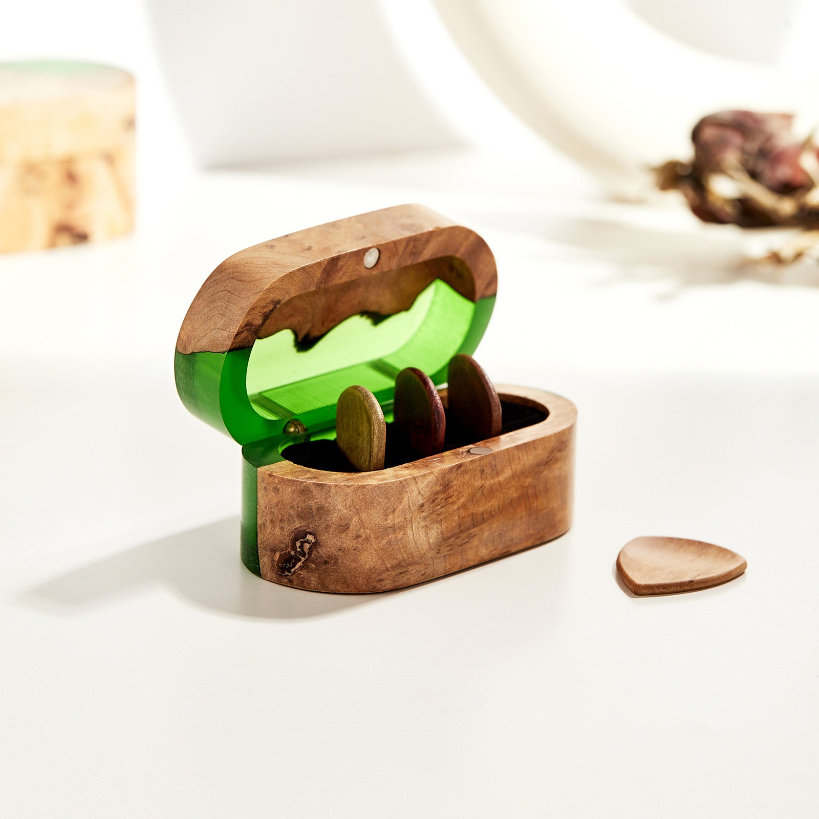 wood and resin guitar pick box