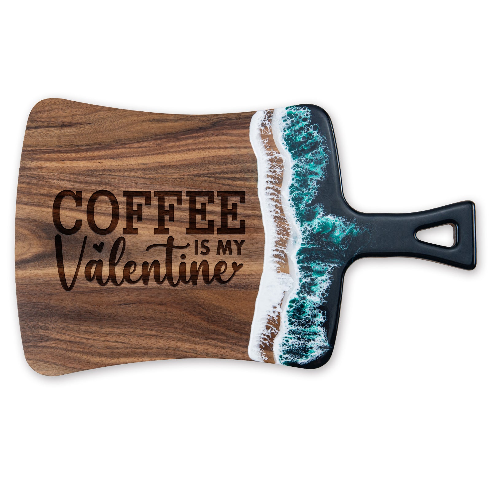 "Coffee is my Valentine" Fan Resin Cutting Board with Handle