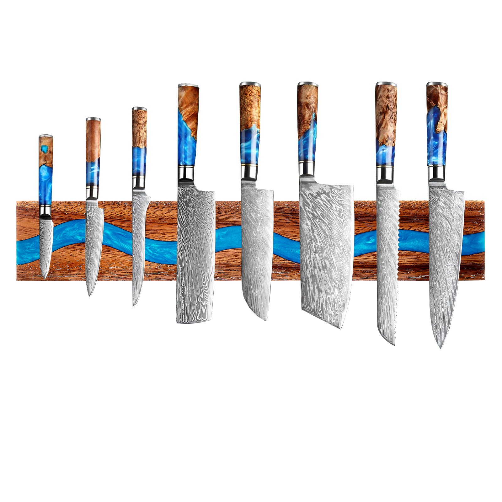Deep Blue Resin and Wood Magnetic Knife Holder for Wall
