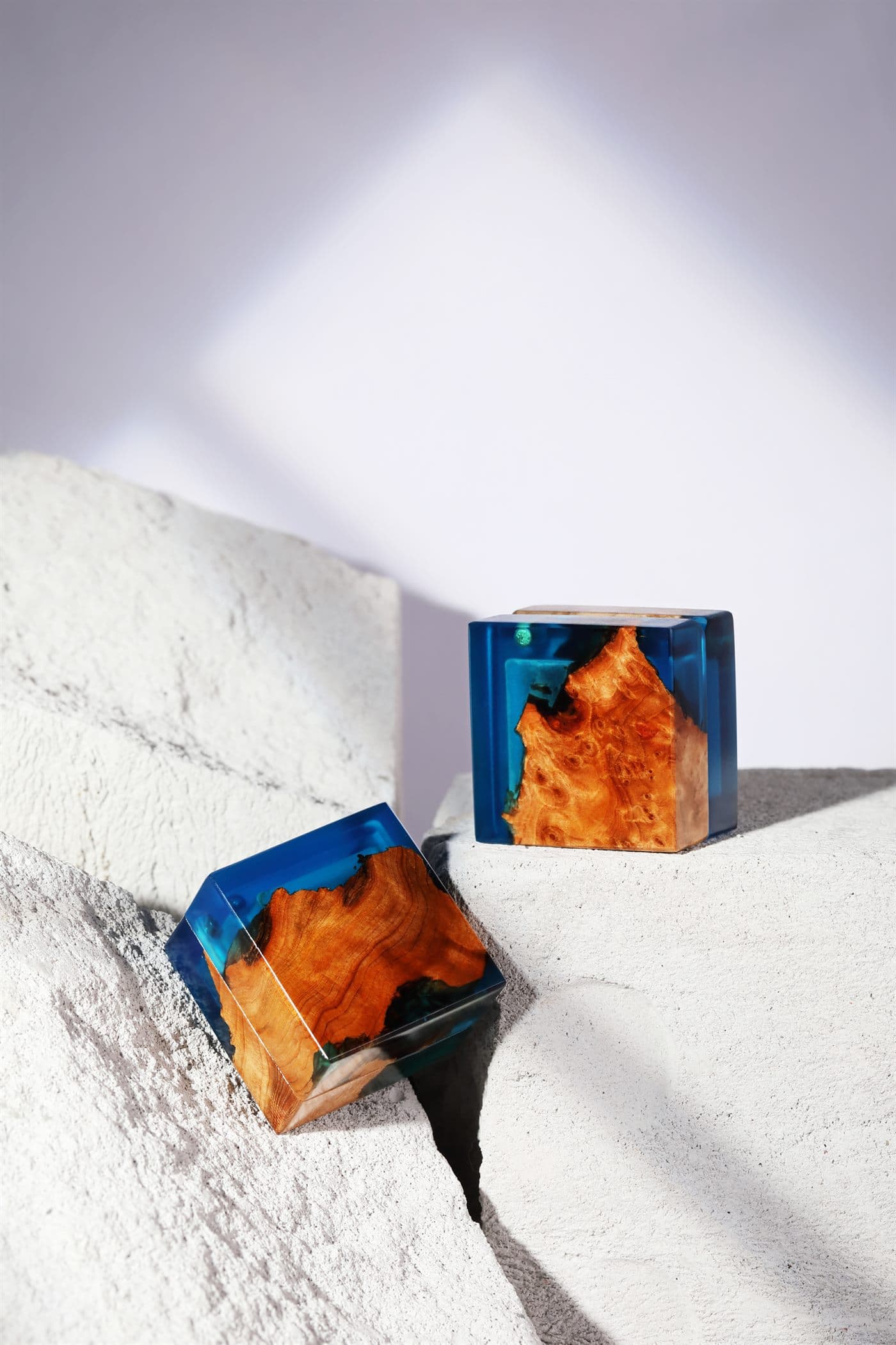 Deep blue handmade wood resin ring box for proposal