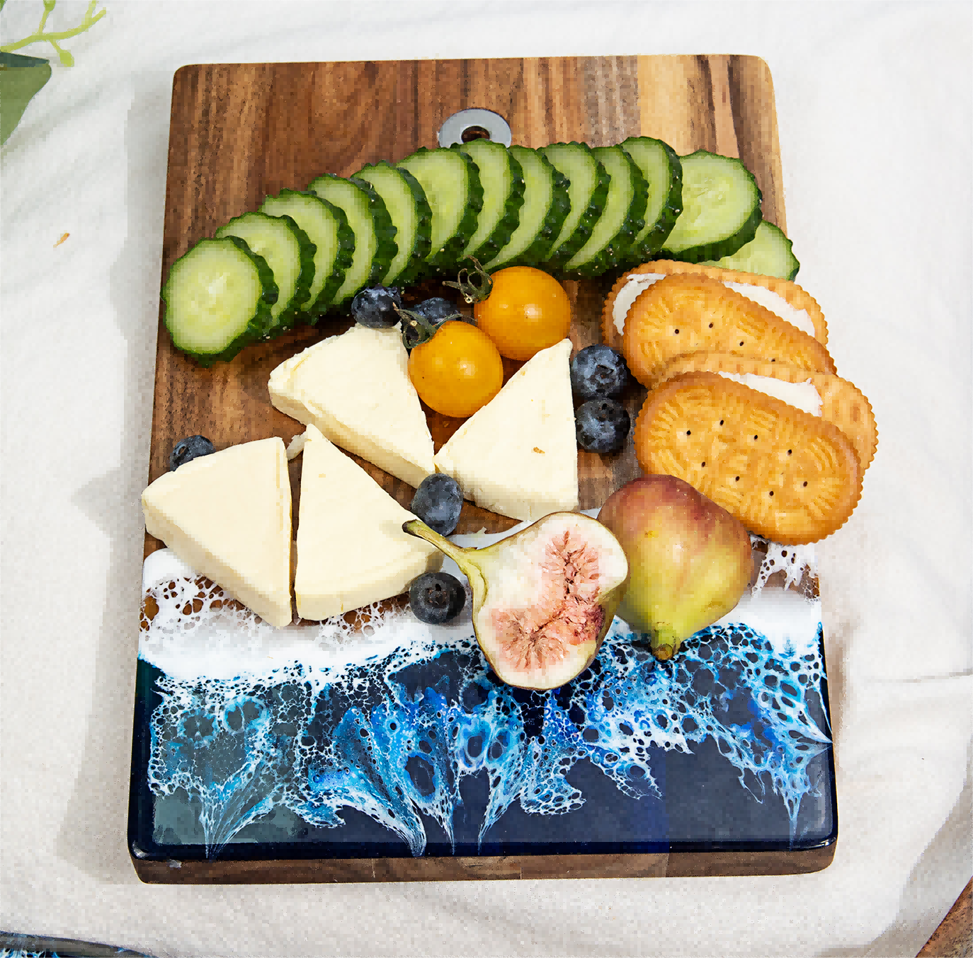 Small Resin Bar Cutting Board, 9.6" x 6.7" Kitchen Food Prep Serving Board Cheese Board, Acacia Wood and Resin Charcuterie Board, Reversible Cutting Board for Meat, Cheese, Bread, Vegetables, Fruits