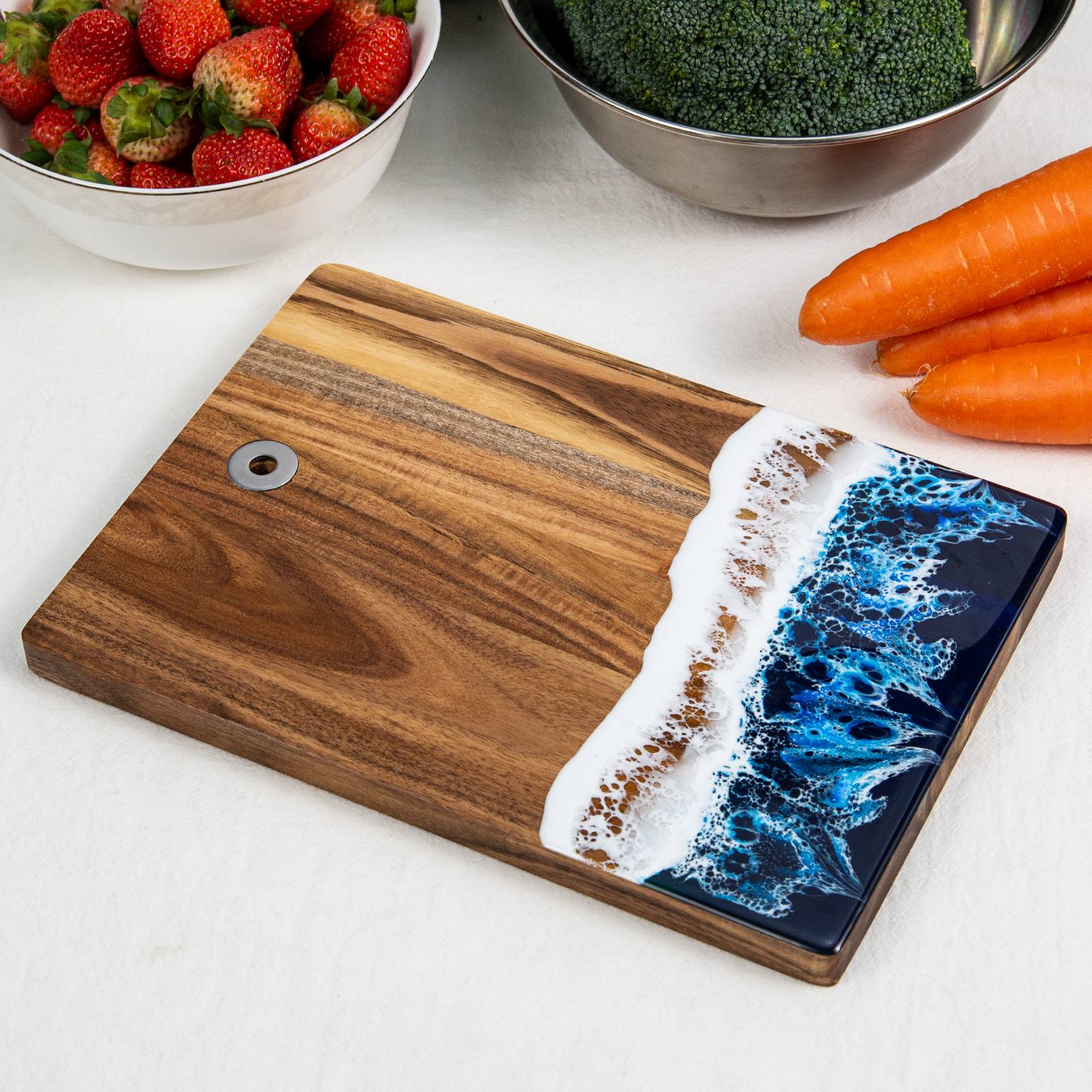 Small Resin Bar Cutting Board, 9.6" x 6.7" Kitchen Food Prep Serving Board Cheese Board, Acacia Wood and Resin Charcuterie Board, Reversible Cutting Board for Meat, Cheese, Bread, Vegetables, Fruits