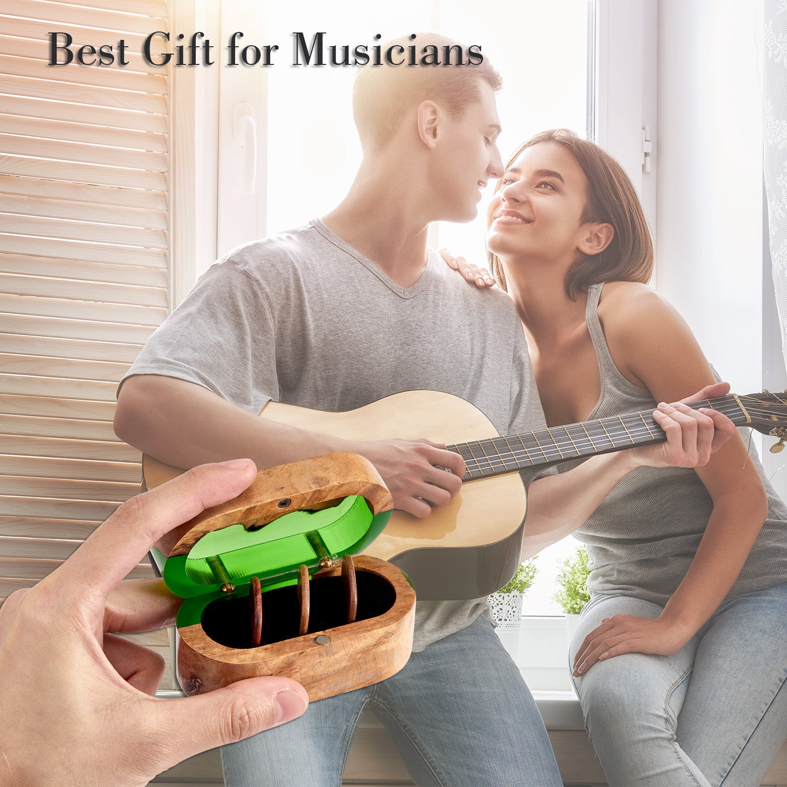 wood and resin guitar pick box