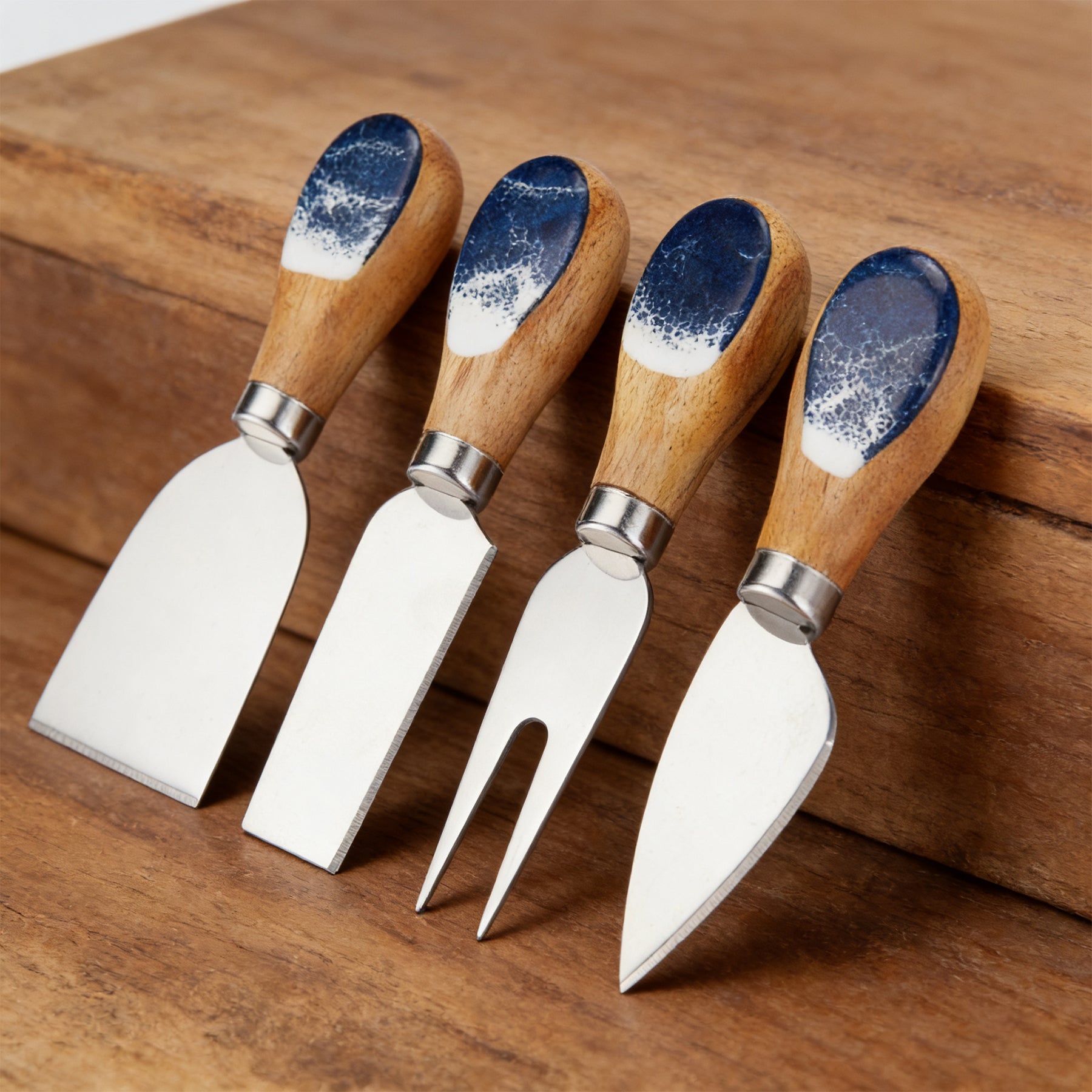 Wood & Resin Cheese Knife Set of 4 | Handcrafted Epoxy Handle | GOGOJSM