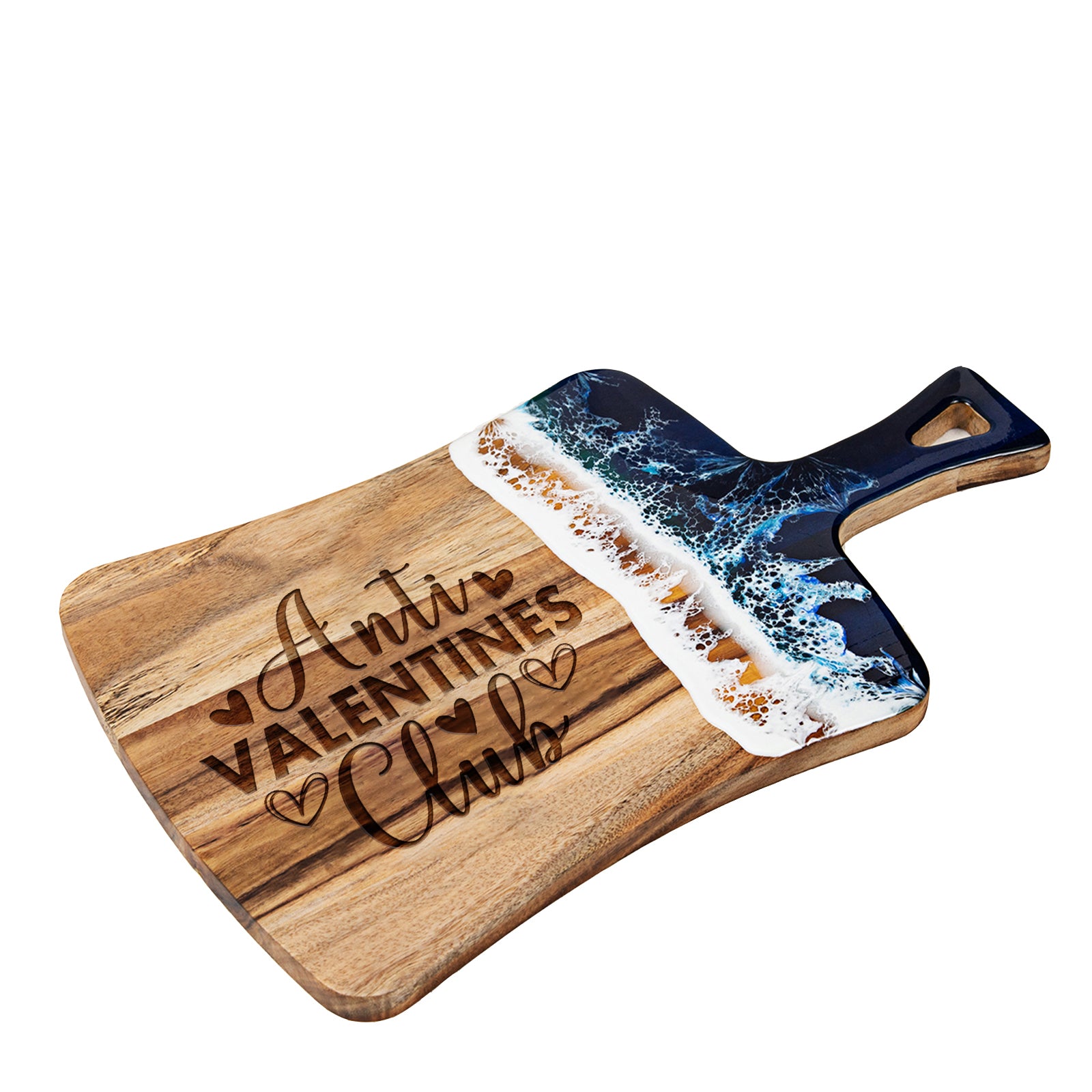 Anti Valentine's Club epoxy resin charcuterie board custom engraved wood