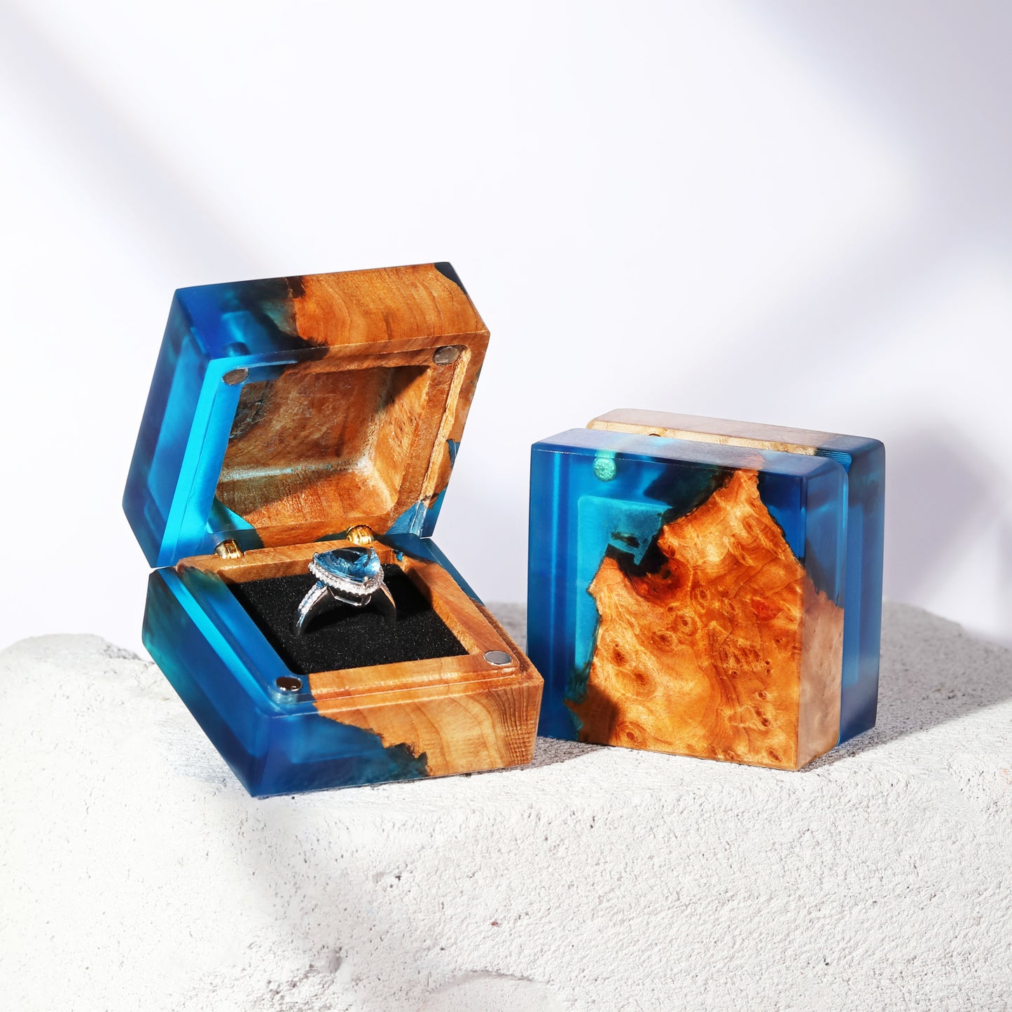 wedding engagement ring box blue epoxy resin ringbox