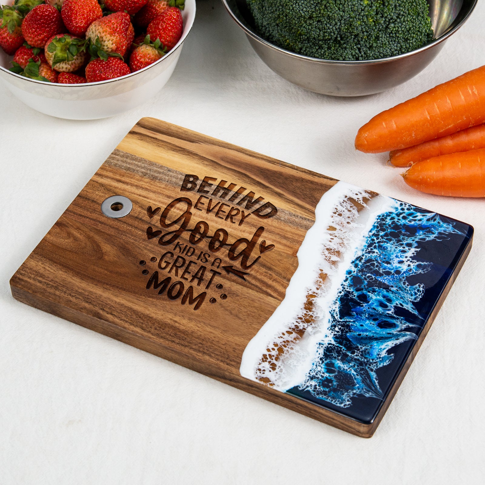 BEHIND EVERY GOOD KID IS A GOOD MOM - Personalized Resin Wooden Cutting Board for Mom