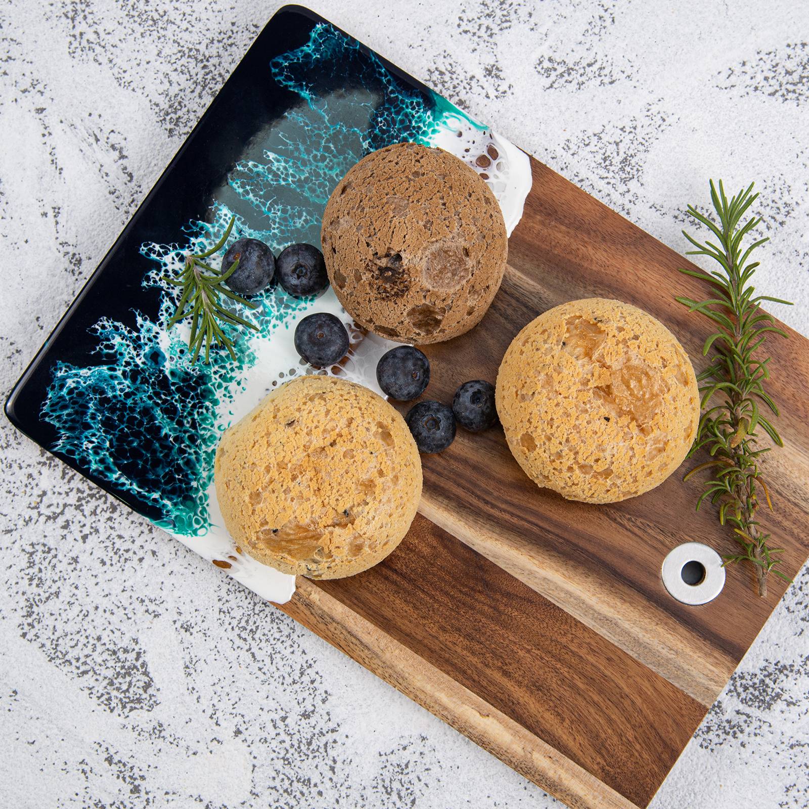 Small resin charcuterie board packaged as a birthday or wedding gift