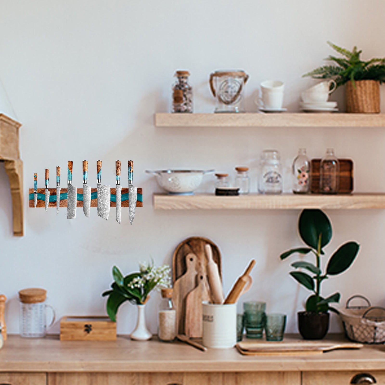 Wall Mounted Knife Holder in Farmhouse Kitchen