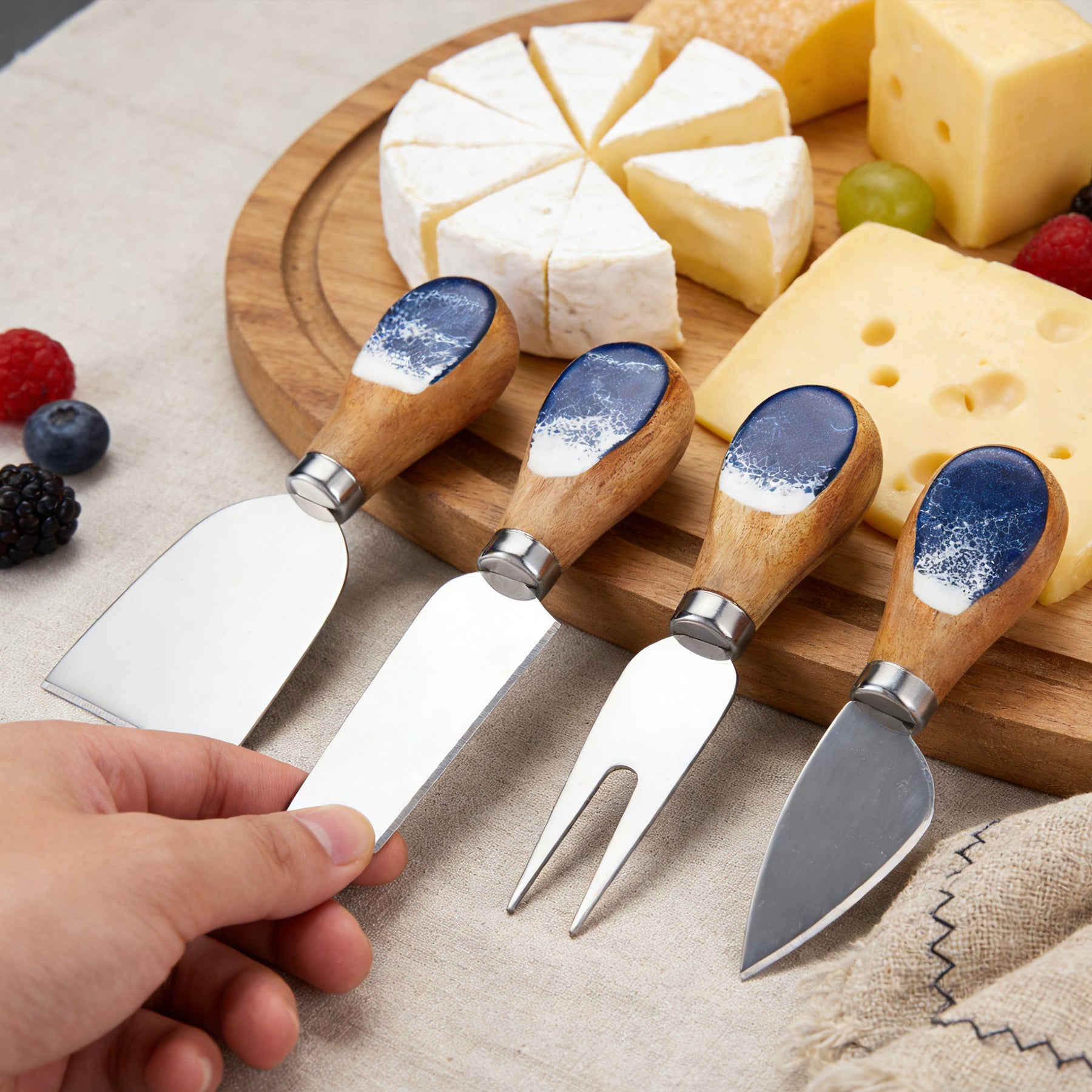 Wood & Resin Cheese Knife Set of 4 | Handcrafted Epoxy Handle | GOGOJSM
