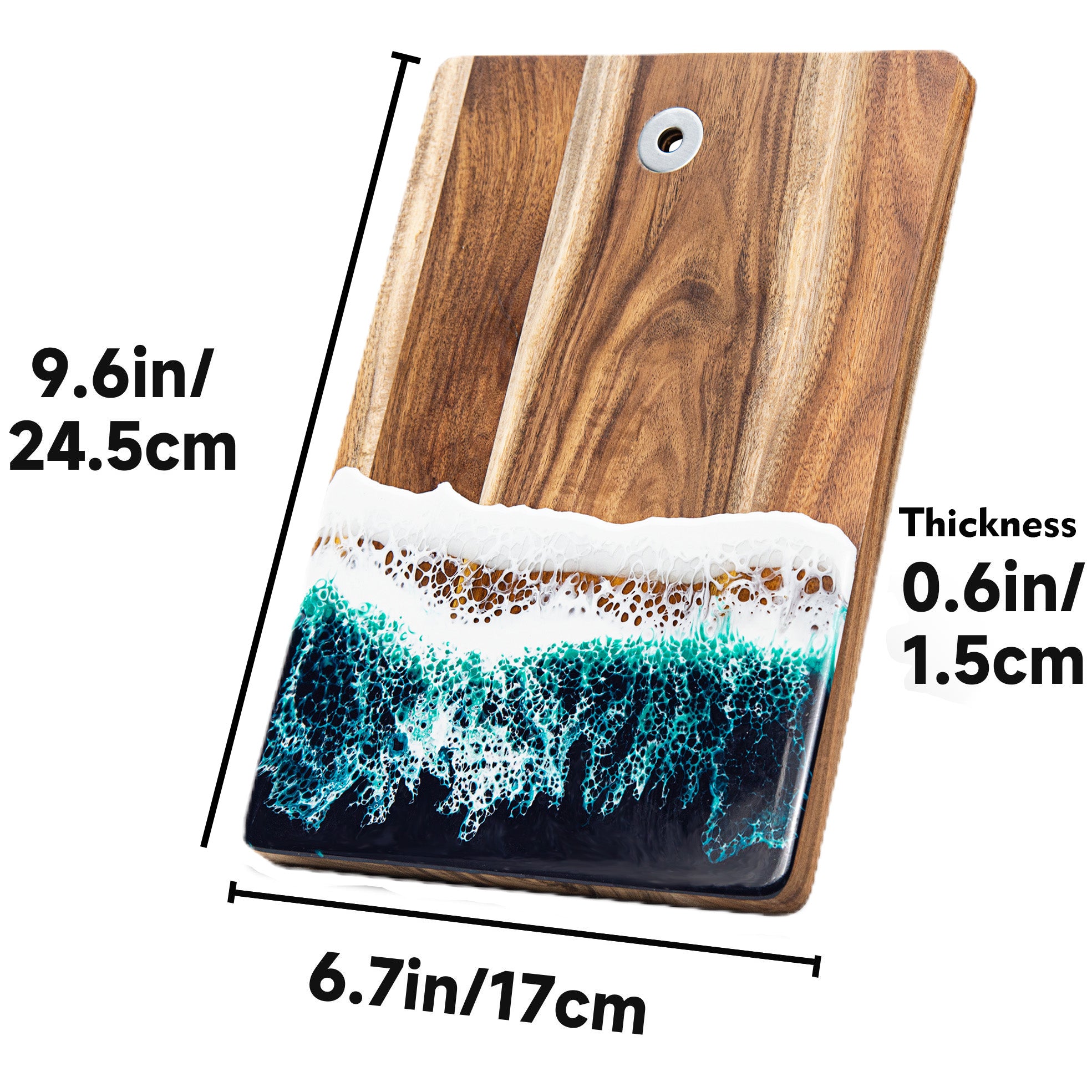 Dimension of Epoxy resin acacia wood cutting board shown