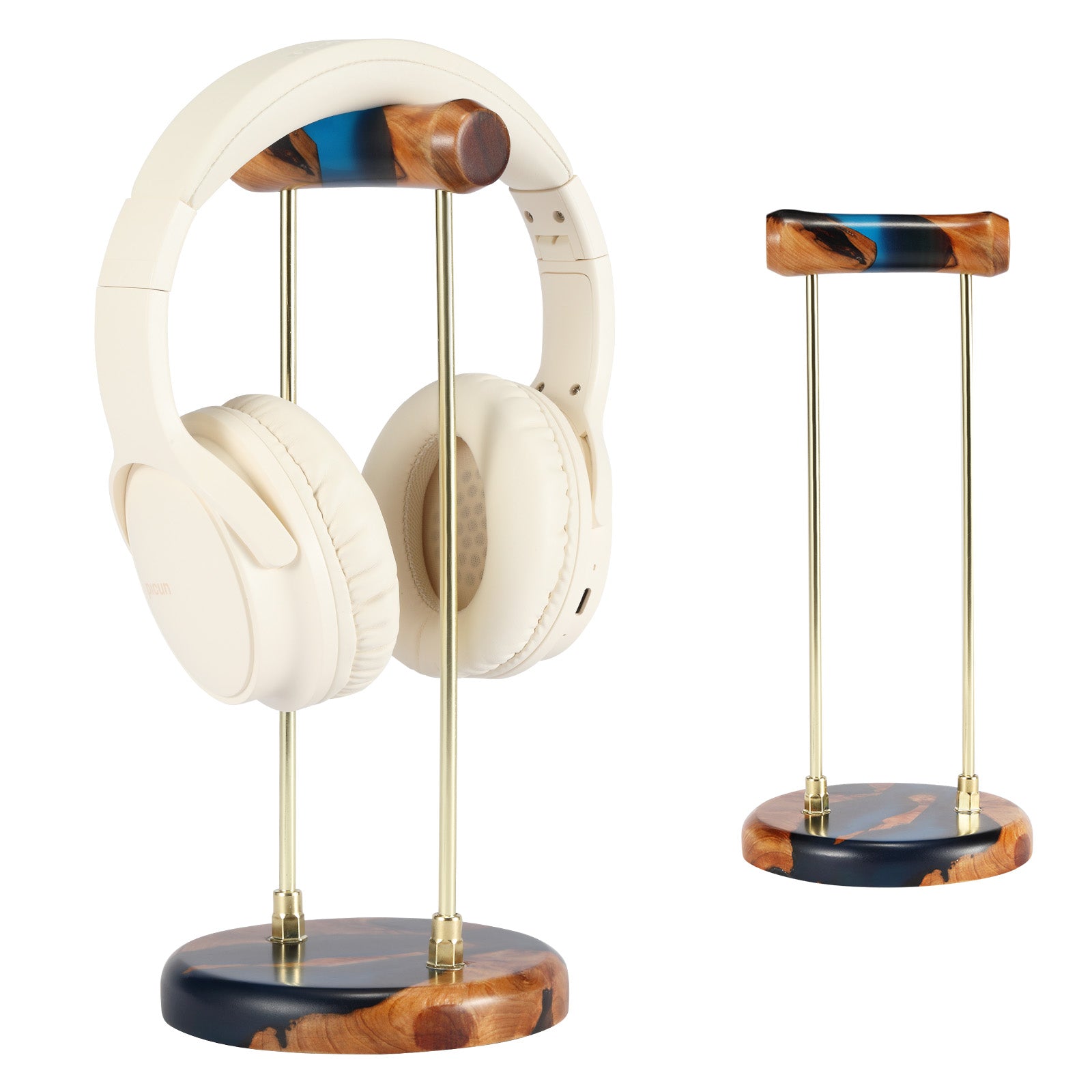 Wood and resin headphone holder stand handmade epoxy resin desk organizer