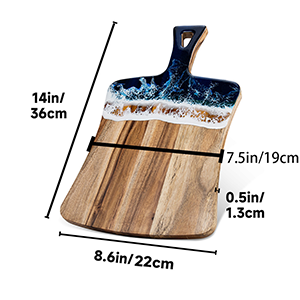 Fan resin cutting board size reference showing  dimensions