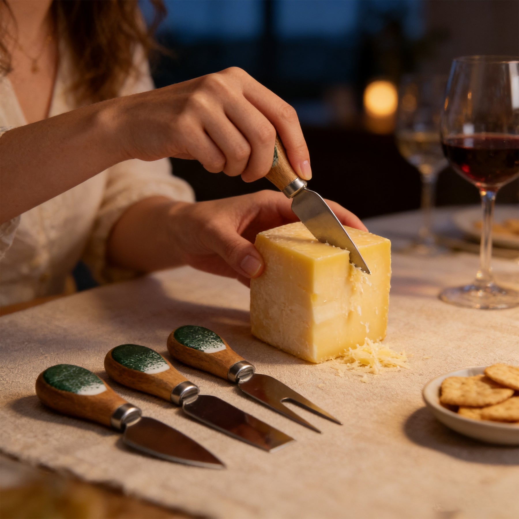 Wood & Resin Cheese Knife Set of 4 | Handcrafted Epoxy Handle | GOGOJSM