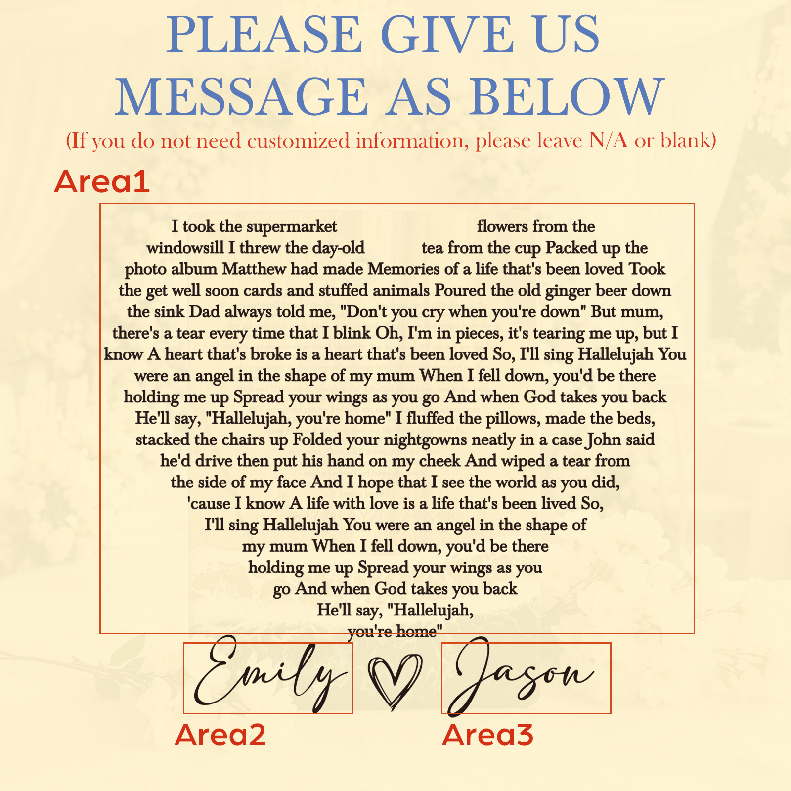 Design 1 field guide for a heart-shaped message with two separately engraved names