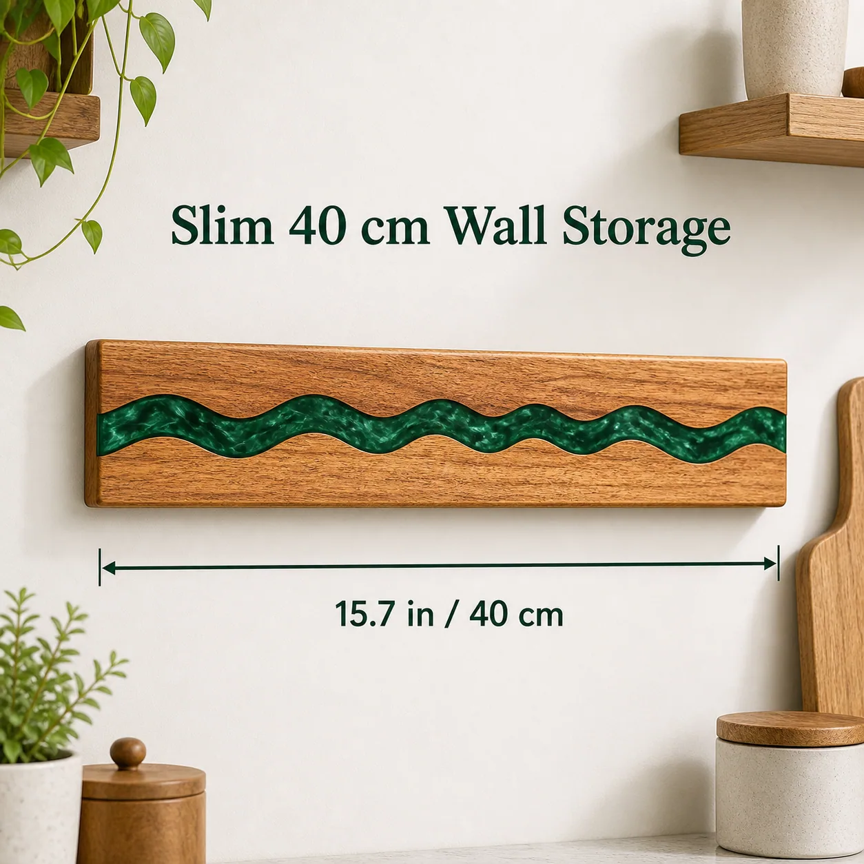 40 cm wall mounted deep green magnetic knife holder size guide